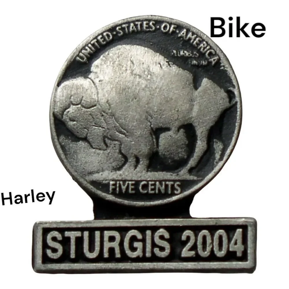 2004 STURGIS SOUTH DAKOTA HARLEY BIKE WEEK HAT VEST JACKET BUFFALO NICKEL PIN